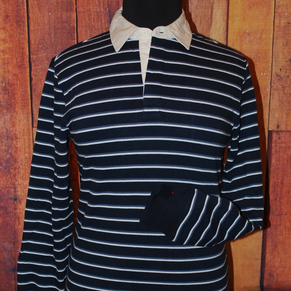 GOODTHREADS MEN'S BLUE WHITE STRIP POLO